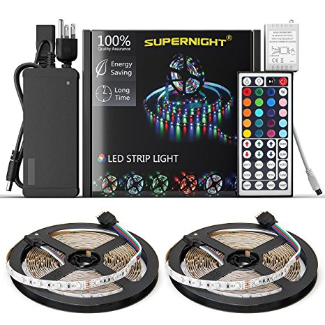 NEW 2018 LED Strip Lights Kit Waterproof– 32.8ft (10M) 600 LEDs SMD 3528 RGB Light with 44 Key Remote Controller, Extra Adhesive Tape, Flexible Changing Multi-Color Lighting Strips for TV, Room