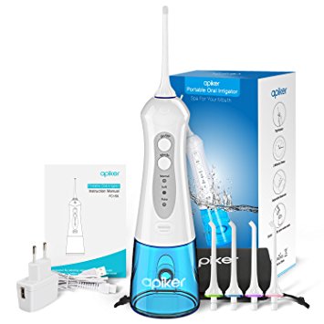 Cordless Water Flosser with 4 Jet Tips, Apiker Oral Irrigator Rechargeable Dental Water Jet Flosser for teeth, IPX 7 Waterproof Portable Electric Flosser for Teeth, Used at Home and Travel (UK 2-Pin Bathroom Plug)