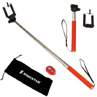 Kingstar Extendable Portable Handheld Bluetooth Selfie Portrait Monopod Stick with Wireless Remote Shutter Button (Red)