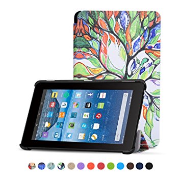 Fire 7" 2015 Case, Cindick PU Leather Surface Cover for Amazon Kindle Fire 7" 2015 Tri-fold Stand Case (Love Tree)