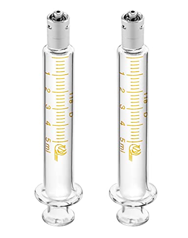 QWORK 2 Pack Luer Lock Reusable Glass Syringe with No Needle, 5ml