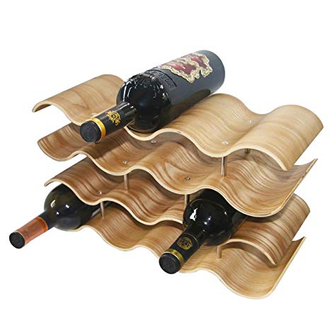 LUCKEG Wine Rack Wine Bottle Holder Brand 4 Tier Wooden Wave Wine Rack, Table Top Wine Storage, Perfect for Bar, Wine Cellar, Pantry, Family Cabinet (14 Bottles)
