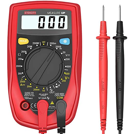 Etekcity MSR-R500 Digital Multimeters, Electronic Amp Volt Ohm Voltage Meter Multimeter with Diode and Continuity Test Tester, Backlight LCD Display (Red)