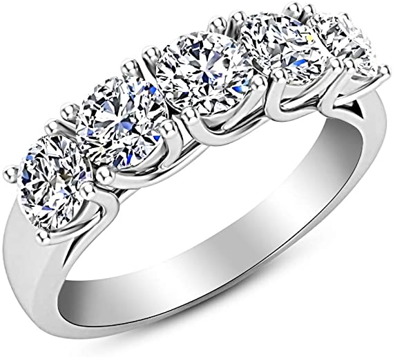 1 Carat (ctw) 14K White Gold Round Diamond Ladies 5 Five Stone Wedding Anniversary Stackable Ring Band Value Collection