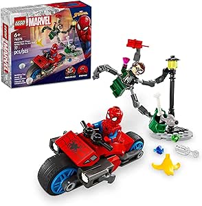 LEGO Marvel Motorcycle Chase: Spider-Man vs. Doc Ock, Buildable Toy for Kids with Stud Shooters and Web Blasters, 2 Marvel Minifigures, Super Hero Toy, Gift for Boys and Girls Aged 6 and Up, 76275