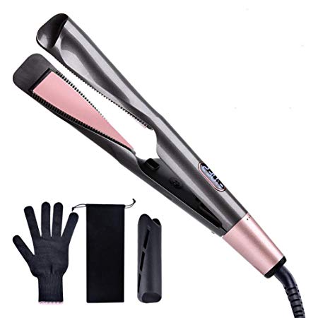 WERTYCITY Hair Straightener Curling Hairstyling iron(2 in 1), 1" Tourmaline Ceramic Twisted Flat Iron for All Hair Types, Adjustable Temp, Digital Controls, Worldwide Dual Voltage, Auto Off