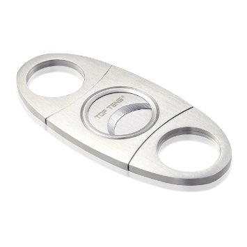 TOP TENG® - Cigar Cutter Stainless Steel Super Sharp Double Blades Guillotine Cutter in Gift Box, Perfect for Robustos and Churchill Cigars (Silver)