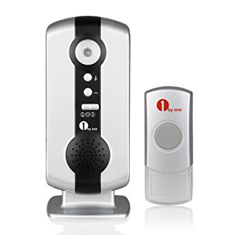 1byone Easy Chime Portable Waterproof Wireless Doorbell Door Chime Kit, with CD Quality Sound and LED Flash 36 Melodies to Choose