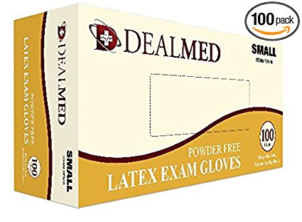 Disposable Latex Exam Powder Free Gloves, 100 Count, Size Small