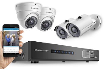 Amcrest Full-HD 1080P 4CH Video Security System - Four 1920TVL 2.1-Megapixel Weatherproof IP66 Dome and Bullet Cameras, 65ft IR LED Night Vision, 2TB HDD, HD Over Analog/BNC, Smartphone View (White)