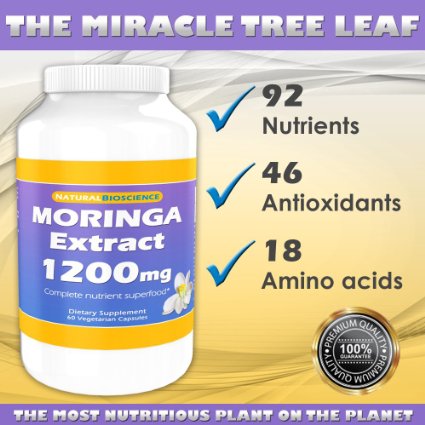Moringa Extract - 1200mg per serving - Vegetarian Capsules - Complete Nutrient Superfood - Rich in Vitamins, Minerals, Antioxidants & Amino Acids (1)