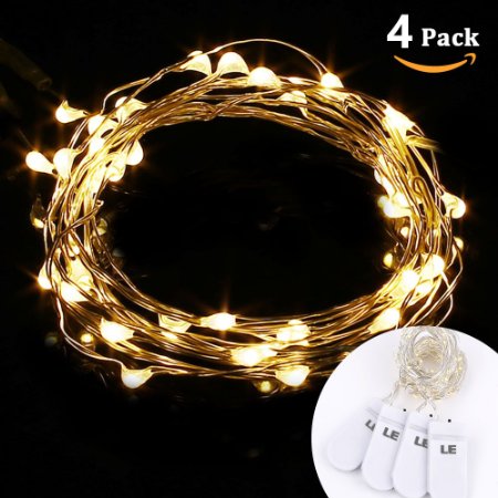 LE® 4 Pack 20 Micro Starry LED Copper Wire String Lights, Warm White, Extra Thin, 3.3ft/1m Waterproof Moon Lights, Battery Operated, Decorative Copper Wire Lights for DIY Wedding Centerpiece