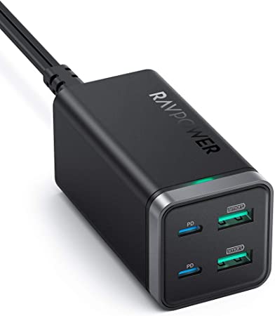 USB C Charger PD 65W, RAVPower 4-Port Desktop USB Charging Station [GaN Power Tech] with 2 USB C Ports   2 USB A Ports for MacBook Pro/iPad air 4/ iPad Pro, iPhone, Nintendo Switch, Galaxy and More