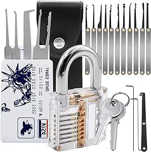 2024New-20pcsKitLaminated Steel Key Lock,KEYED The Same Brass Pickss Wide Body Picks,1 Padlocks Keyed Alike,Long Shackle Lock Set with Kit Professional Security Pick