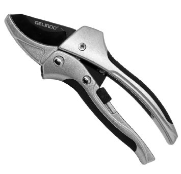 Gelindo Pruning Shears - Ratchet Design Garden Scissors with Carbon SK-5 Steel Blade - Teflon Coated - Anti Slip Rubber Handles- Simple Unlocking Mechanism- Perfect for Apple Trees, Roses & Hedges