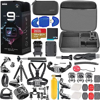 GoPro HERO9 Black - Waterproof Action Camera with Front LCD, Touch Rear Screens, 5K, 20MP Photos, 1080p Live Streaming, Stabilization   128GB Memory, Card Reader   More (58pc Bundle)