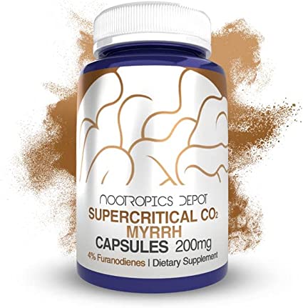 Nootropics Depot Supercritical CO2 Myrrh Extract Capsules | 200mg | 4% Furanodienes | Commiphora myrrha | Pain, Inflammation, & Mood | 30 Count