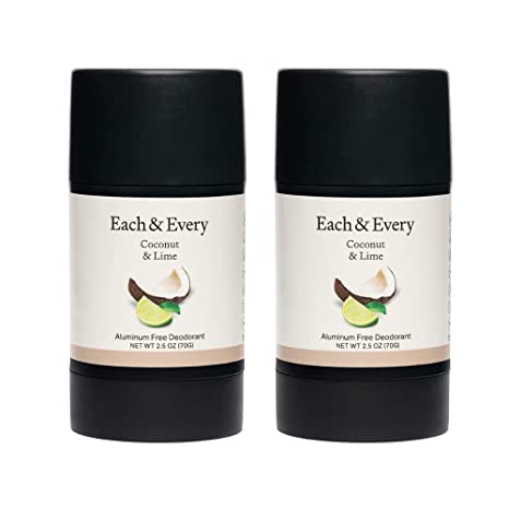 Each & Every 2-Pack Natural Aluminum-Free Deodorant for Sensitive Skin with Essential Oils, Plant-Based Packaging, Coconut & Lime, 2.5 Oz.