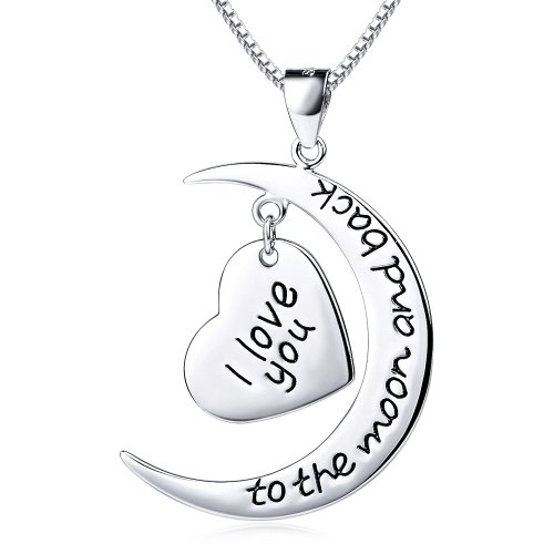 YFN Sterling Silver I Love You to the Moon and Back Heart Charm Pendant Necklace 18