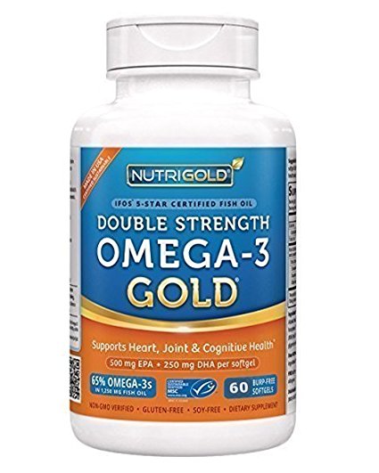 NutriGold Double Strength Omega-3 Gold (750 mg Omega-3s as EE per Softgel) - 1,250 mg (60 Burp-Free Softgels)