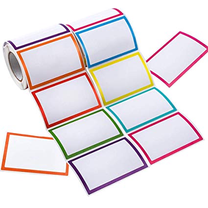 JPSOR 500ct 2 Rolls Plain Name Tag Labels Stickers Colorful Perforated Line Design for School Office Home, 3.5"x2.2", 8 Colors