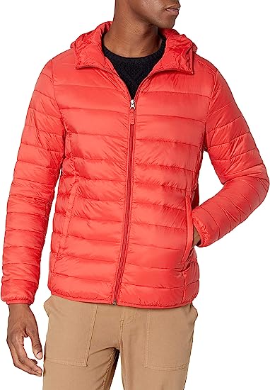 Amazon Essentials Men's Lightweight Water-Resistant Packable Hooded Puffer Jacket