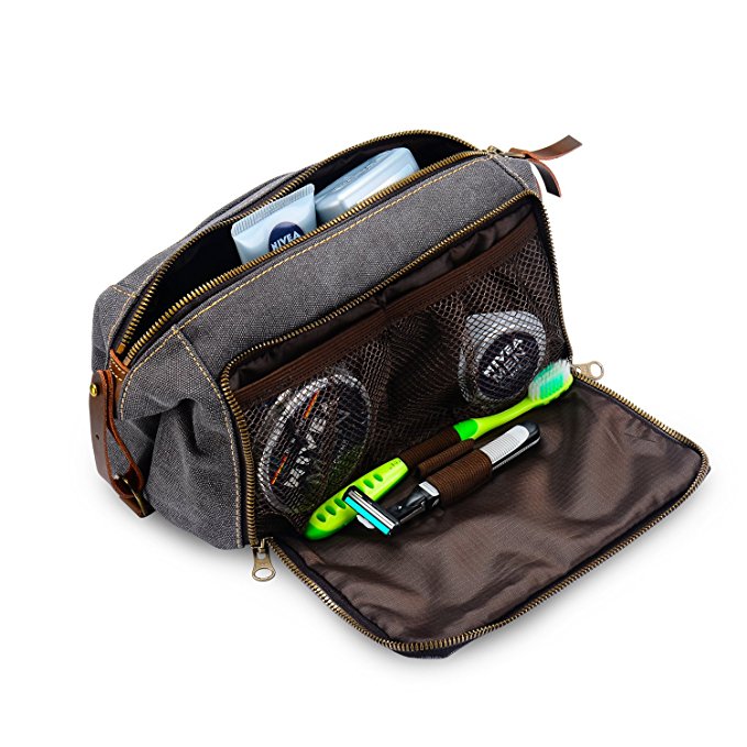 DOPP Kit Mens Toiletry Travel Bag YKK Zipper Canvas & Leather