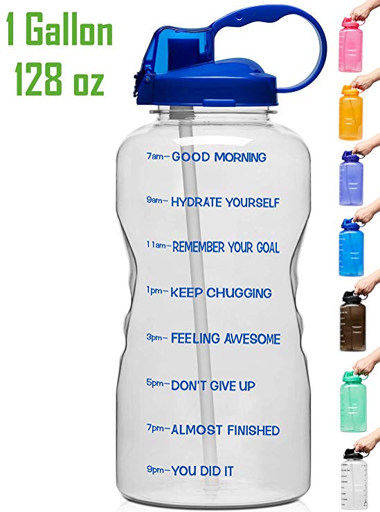 Venture Pal Large 128oz Leakproof BPA Free Fitness Sports Water Bottle with Motivational Time Marker & Straw to Ensure You Drink Enough Water Throughout The Day