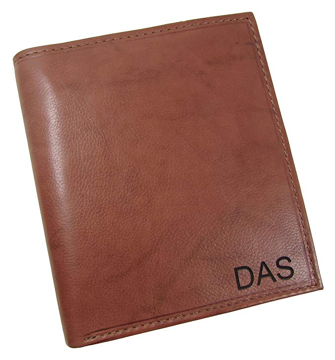 Paul & Taylor Personalized Monogram Leather RFID Hipster Bifold Wallet, Light Brown
