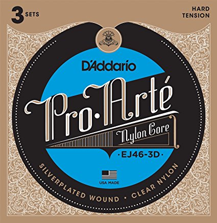 D'Addario EJ46-3D Pro-Arte Nylon Classical Guitar Strings, Hard Tension, 3 Sets