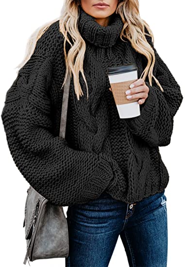 Dokotoo Womens Winter Solid Turtleneck Balloon Long Sleeve Sweaters Pullover Outerwear