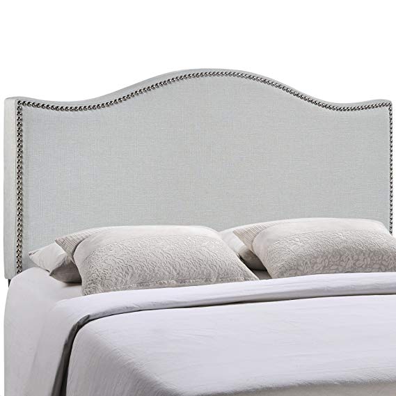 Modway Curl Upholstered Linen Fabric King Headboard Size With Nailhead Trim and Curved Shape in Sky Gray Fabric