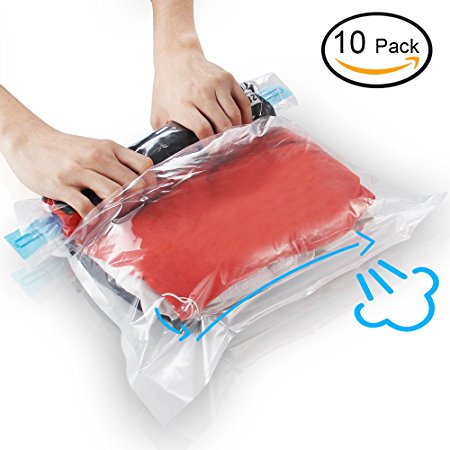 KFYM 10Pcs Vacuum Travel Storage Bag, Reusable Travel Space Saver Bags, Saves 75% of Storage Space, Perfect Travel Organizer, 3 Various Sizes—4 x S, 3 x M, and 3 xL