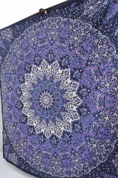 Popular Handicrafts Hippie Kaleidoscopic Star Intricate Floral Design Indian Bedspread Tapestry 84x90 Inches,(215cmsx230cms) Blue Purple