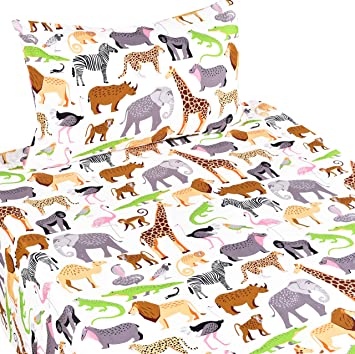 J-pinno Jungle Animals Leopard Ostrich Crocodile Snake Twin Sheet Set Bedroom Decoration Gift, 100% Cotton, Flat Sheet + Fitted Sheet + Pillowcase Bedding Set (Twin, 15)