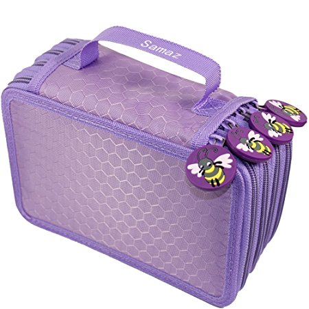 Samaz 72 Inserting Super Large Capacity Multi-layer Students Pencil Case Pen Bag Pouch Stationary Case Makeup Cosmetic Case Bag (Purple)