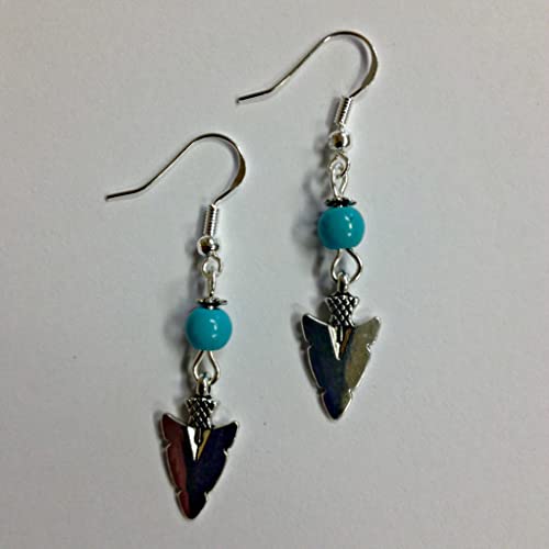Arrowhead Earrings with turquoise stone accent beads, on sterling silver earwires