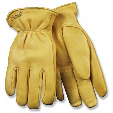 KINCO 90HK-M Men's Lined Grain Deerskin Gloves, Heat Keep Lining, Double Shirred Elastic Back, Medium, Golden