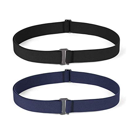 2 Pack Invisible Women Stretch Belt No Show Elastic Web Strap Belt with Flat Buckle for Jeans Pants Dresses