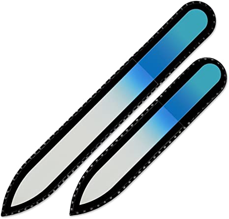 Mont Bleu Set of 2 Color Glass Nail Files - Handmade in Czech Republic - Genuine Czech Tempered Glass - Lifetime Guaranty - Your Nail Health in Your Hands - Washable Nail Files - Nail Care Gift Set