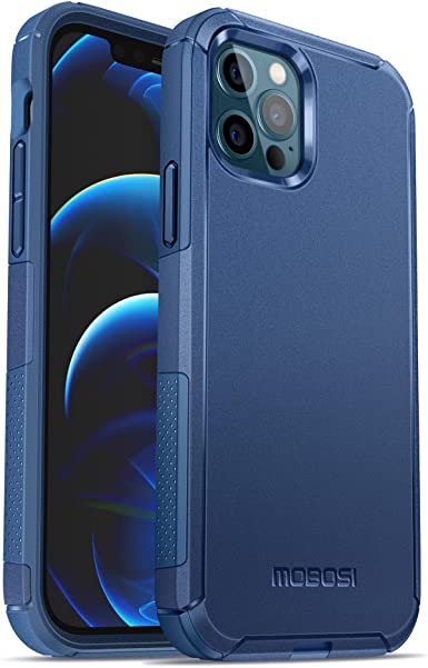 MOBOSI Case Compatible with iPhone 12 Pro Max, 2-in-1 Dual Layer Drop Protective Cover with Shockproof Bumpers, Heavy Duty Protection Armor Case 6.7 Inch - Blue