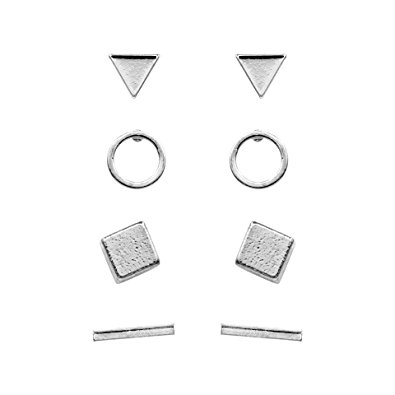 Geerier Simple Stud Earrings Set Geometric Triangle Bar Square Ring Earrings Gold Silver Color 4 Pairs