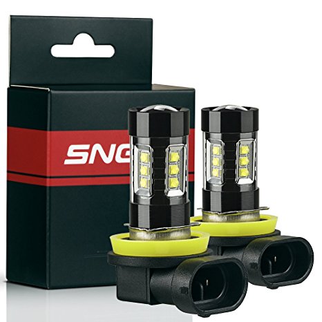 SNGL H16 Type 2 Super Bright CREE LED DRL Fog Light bulbs - Plug-and-Play - 6000K Cool White (Pack of 2)