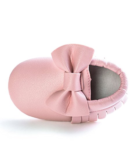 DESDEMONA Bow PU Leather Baby Boy Girl Infant Toddler Pre-walker Crib Shoes (XS(4.5inches),Pink)