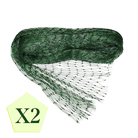 PHYEX 2-Pack Anti Bird Protection Net - 13Ft x 26Ft Green Bird Netting Protection, Protect Fruits, Garden Plant - Square Mesh Size (4/5-Inch x 4/5-Inch)