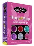 Glitter Tattoo Kit THINGS WITH WINGS -HYPOALLERGENIC and DERMATOLOGIST TESTED -with 6 Large Glitters and 12 Stencils for Temporary Tattoos