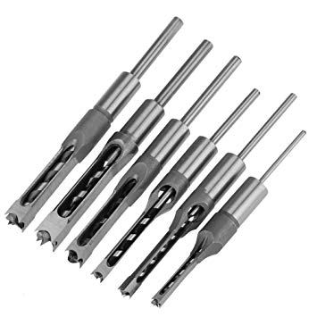 Square Hole Drill Bits, 6Pcs Woodworking Hole Saw Wood Mortising Chisel Set Mortise Chisel Bit Kit Tool Set, 1/4 5/16 3/8 1/2 9/16 5/8inch