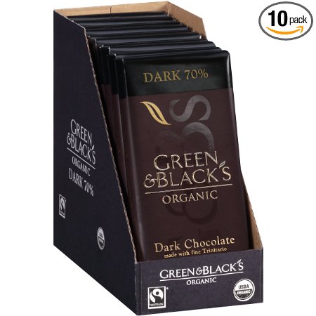 Green & Black's Organic Dark Chocolate, 70% Cacoa, 3.5 Ounce Bars (Pack of 10)