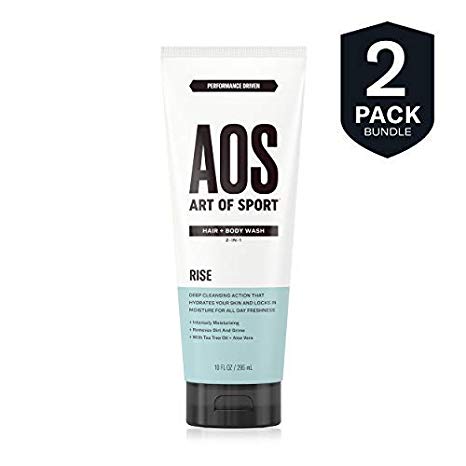 Art of Sport Hair and Body Wash (2-Pack) with Tea Tree Oil and Aloe Vera, Rise Scent, 2-in-1 Shampoo and Shower Gel, Use as Body Soap and Face Wash, 10 oz