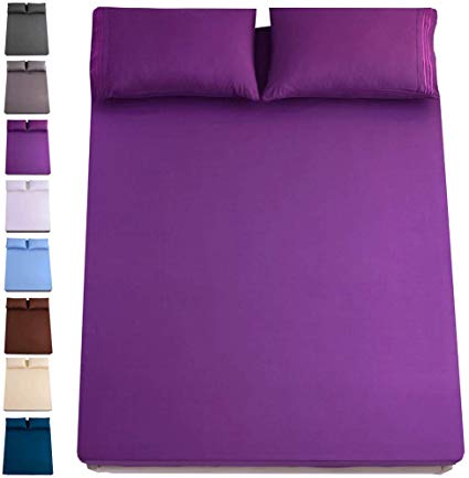 SONORO KATE Fitted Sheet Brushed Microfiber 1800 Bedding - Wrinkle, Fade, Stain Resistant - Hypoallergenic (Purple, Twin XL)